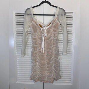 Fashion Nova Maura Mesh Long Sleeve Ruched Dress Size 2x NWT